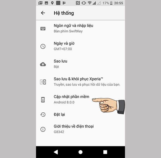 Vào cập nhật phần mềm